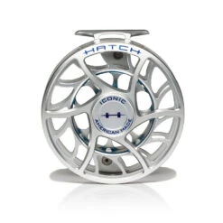 Hatch Iconic Fly Reel // 11 Plus -Perfect Fishing Shop Iconic11PlusReel ClearBlue LargeArbor Front