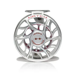 Hatch Iconic Fly Reel // 11 Plus -Perfect Fishing Shop Iconic11PlusReel ClearRed LargeArbor Front