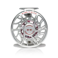 Hatch Iconic Fly Reel // 11 Plus -Perfect Fishing Shop Iconic11PlusReel ClearRed MidArbor Front