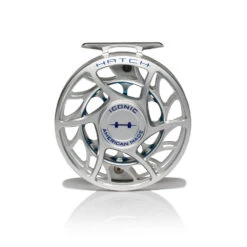 Hatch Iconic Fly Reel // 7 Plus -Perfect Fishing Shop Iconic7PlusReel ClearBlue LargeArbor Front
