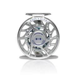 Hatch Iconic Fly Reel // 7 Plus -Perfect Fishing Shop Iconic7PlusReel ClearBlue MidArbor Front