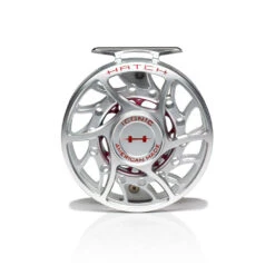 Hatch Iconic Fly Reel // 7 Plus -Perfect Fishing Shop Iconic7PlusReel ClearRed MidArbor Front